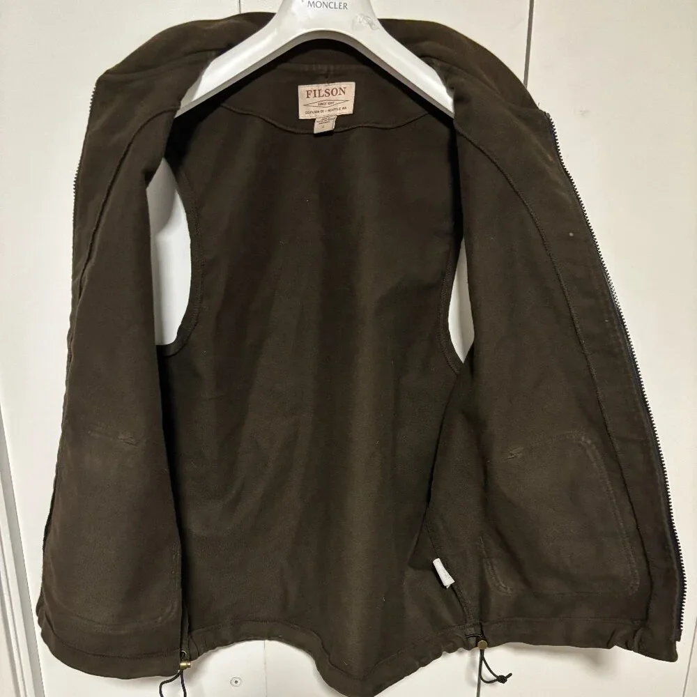 Filson Vest Liner Brown Full Zip Moleskin Hunting Casual Made in USA - Large - Picture 3 of 9